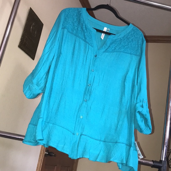NY Collection Woman Top, Teal, Sz 3X, NWT! - Picture 3 of 11